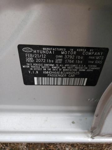 KMHDH4AE4CU460525 - 2012 HYUNDAI ELANTRA GLS SILVER photo 12