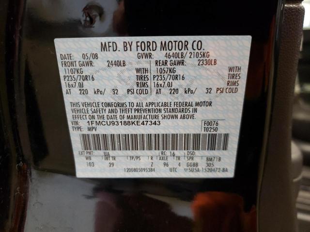 1FMCU93188KE47343 - 2008 FORD ESCAPE XLT BLACK photo 12