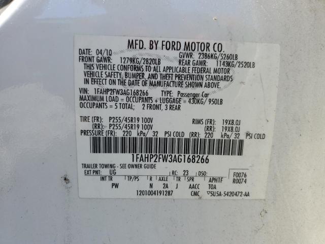 1FAHP2FW3AG168266 - 2010 FORD TAURUS LIMITED WHITE photo 12