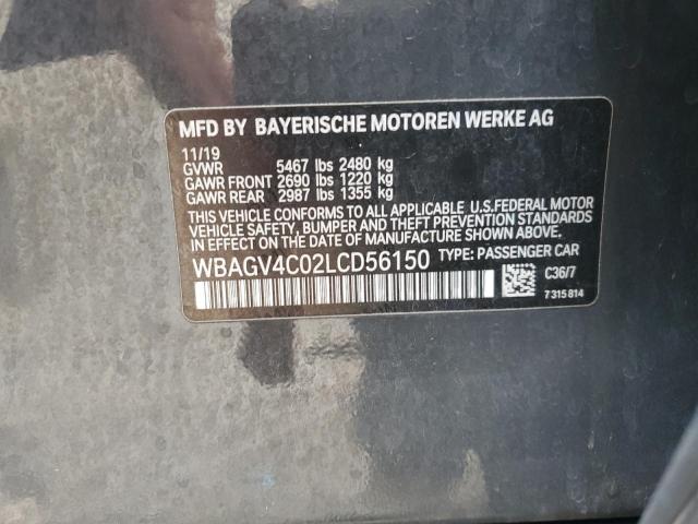 WBAGV4C02LCD56150 - 2020 BMW 840XI GRAY photo 12