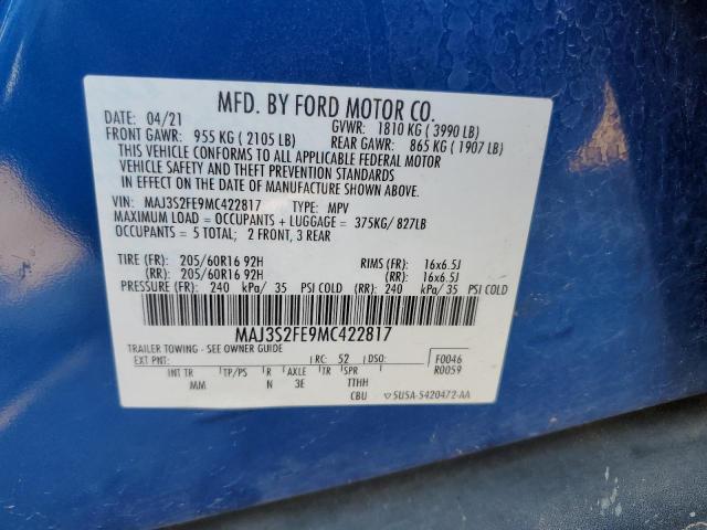 MAJ3S2FE9MC422817 - 2021 FORD ECOSPORT S BLUE photo 13