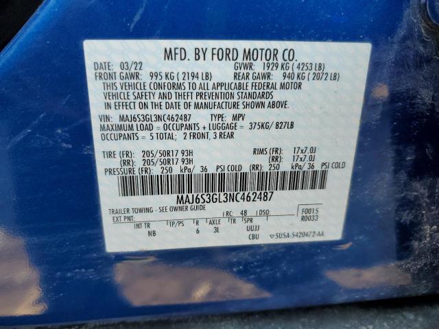 MAJ6S3GL3NC462487 - 2022 FORD ECOSPORT SE BLUE photo 14