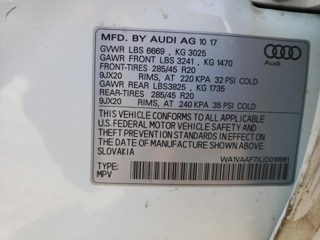 WA1VAAF7XJD019981 - 2018 AUDI Q7 PRESTIGE 白色 照片 14