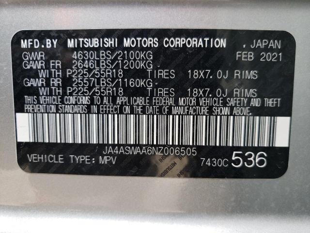 JA4ASWAA6NZ006505 - 2022 MITSUBISHI ECLIPSE CR SE SILVER photo 13