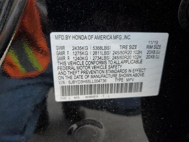 5J8YD3H55LL004736 - 2020 ACURA MDX TECHNOLOGY BLACK photo 12