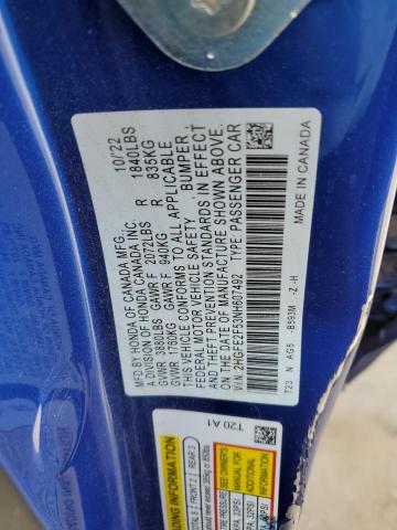 2HGFE2F53NH607492 - 2022 HONDA CIVIC SPORT 蓝色 照片 12