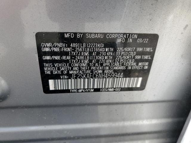 JF2SKAEC6NH459944 - 2022 SUBARU FORESTER PREMIUM SILVER photo 14