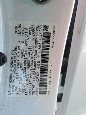2HGFC2F8XKH598060 - 2019 HONDA CIVIC SPORT 白色 照片 13