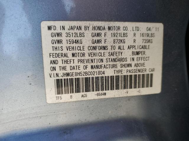 JHMGE8H52BC021804 - 2011 HONDA FIT SPORT BLUE photo 12