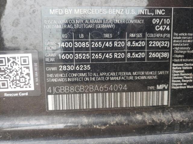 4JGBB8GB2BA654094 - 2011 MERCEDES-BENZ ML 350 4MATIC BLACK photo 13