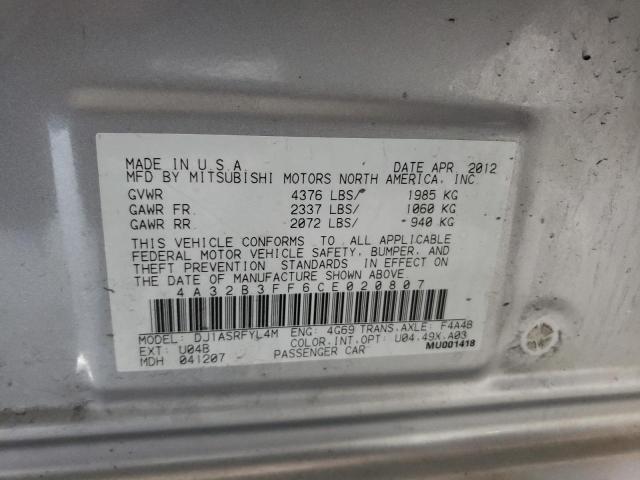 4A32B3FF6CE020807 - 2012 MITSUBISHI GALANT ES SILVER photo 12