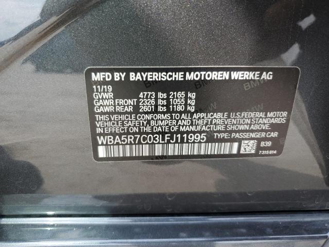 WBA5R7C03LFJ11995 - 2020 BMW 330XI GRAY photo 12