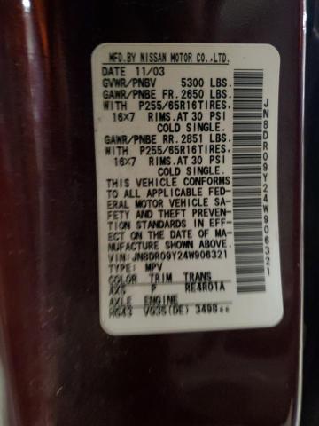 JN8DR09Y24W906321 - 2004 NISSAN PATHFINDER LE 栗色 照片 13