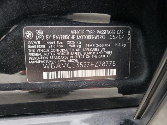 WBAVC53527FZ78778 - 2007 BMW 328 I SULEV BLACK photo 12