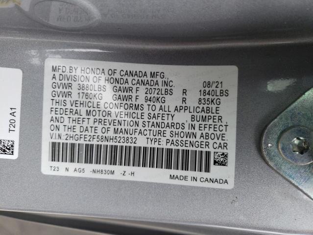 2HGFE2F58NH523832 - 2022 HONDA CIVIC SPORT 银色 照片 13