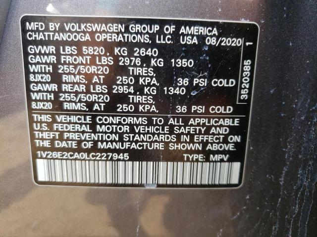 1V26E2CA0LC227945 - 2020 VOLKSWAGEN ATLAS CROS SE GRAY photo 13