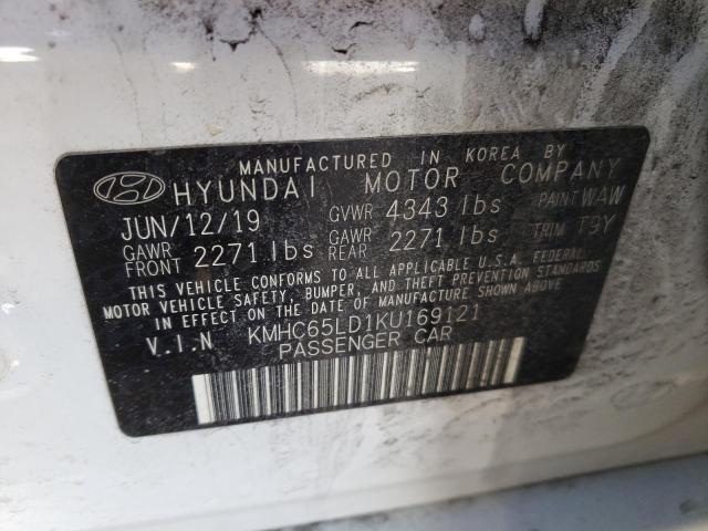 KMHC65LD1KU169121 - 2019 HYUNDAI IONIQ WHITE photo 10