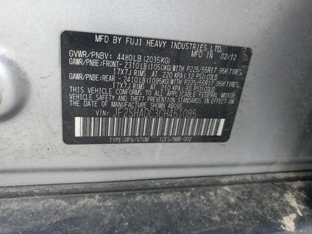 JF2SHADC3CH451085 - 2012 SUBARU FORESTER 2.5X PREMIUM SILVER photo 13