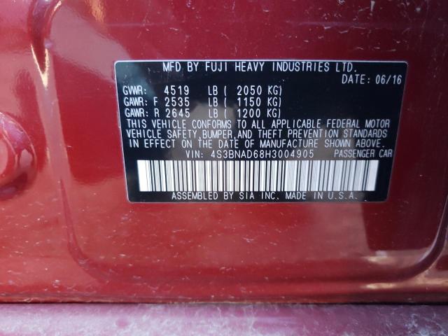 4S3BNAD68H3004905 - 2017 SUBARU LEGACY 2.5I PREMIUM MAROON photo 12