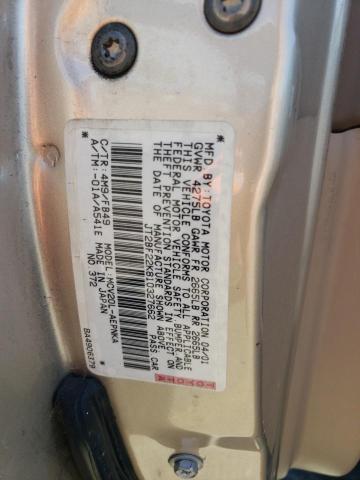 JT2BF22K810327662 - 2001 TOYOTA CAMRY CE TAN photo 12