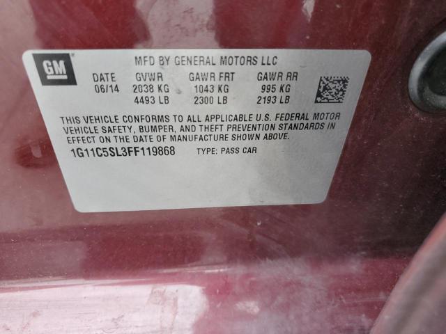 1G11C5SL3FF119868 - 2015 CHEVROLET MALIBU 1LT MAROON photo 12