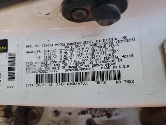 5TEJU62N35Z138367 - 2005 TOYOTA TACOMA DOUBLE CAB PRERUNNER WHITE photo 13