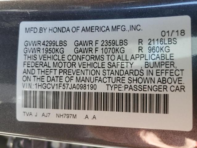 1HGCV1F57JA098190 - 2018 HONDA ACCORD EXL GRAY photo 13