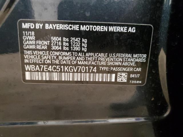 WBA7E4C51KGV70174 - 2019 BMW 740 XI CHARCOAL photo 12