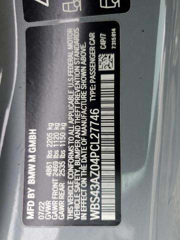 WBS43AZ04PCL27746 - 2023 BMW M4 COMPETITION GRAY photo 12