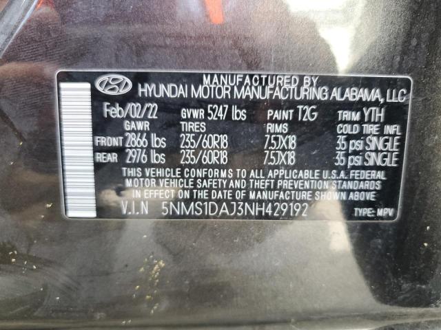 5NMS1DAJ3NH429192 - 2022 HYUNDAI SANTA FE SE BLACK photo 14