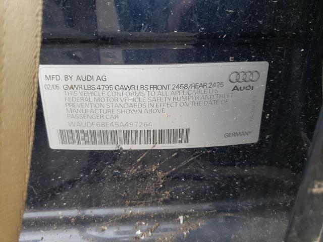 WAUDF68E45A497264 - 2005 AUDI A4 2.0T QUATTRO BLUE photo 10