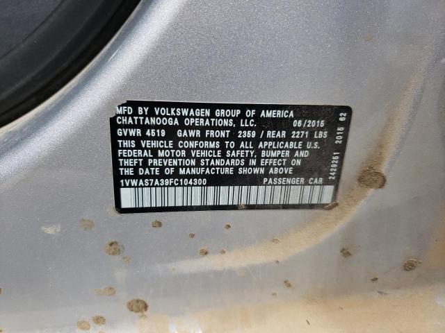 1VWAS7A39FC104300 - 2015 VOLKSWAGEN PASSAT S ვერცხლისფერი ფოტო 13