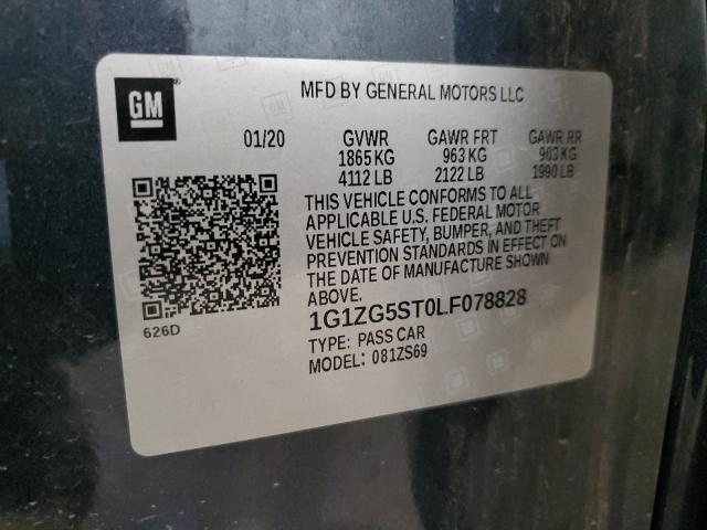 1G1ZG5ST0LF078828 - 2020 CHEVROLET MALIBU RS გრაფიტი ფოტო 12