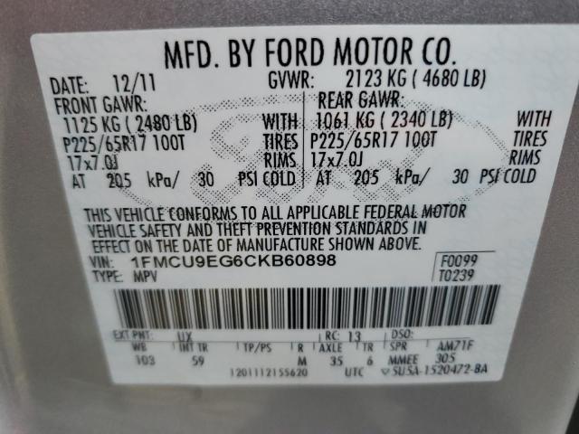 1FMCU9EG6CKB60898 - 2012 FORD ESCAPE LIMITED SILVER photo 13