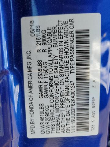 19UUB2F62KA001247 - 2019 ACURA TLX TECHNOLOGY BLUE photo 13