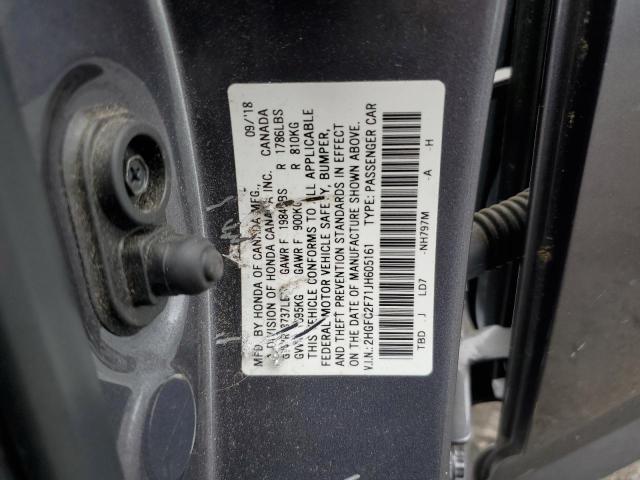 2HGFC2F71JH605161 - 2018 HONDA CIVIC EX GRAY photo 12