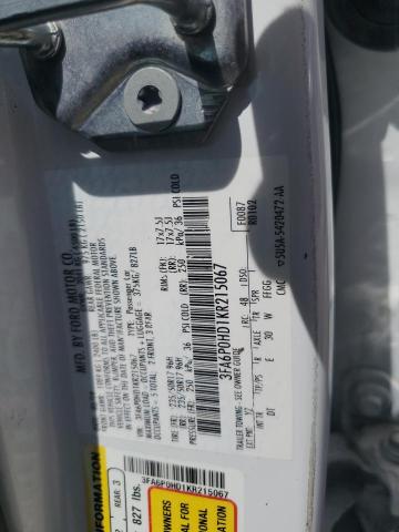 3FA6P0HD1KR215067 - 2019 FORD FUSION SE Білий фото 12