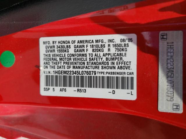 1HGEM22345L076079 - 2005 HONDA CIVIC DX VP Qırmızı foto 12