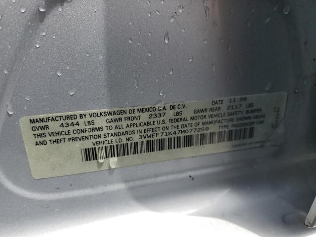 3VWEF71K47M077259 - 2007 VOLKSWAGEN JETTA WOLFSBURG 银色 照片 12