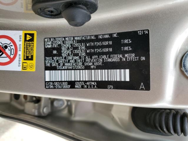5TDJKRFH4FS120650 - 2015 TOYOTA HIGHLANDER XLE ბეჟი ფოტო 13