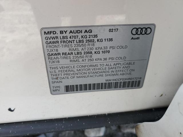 WA1HCCFS3HR017218 - 2017 AUDI Q3 PREMIUM PLUS WHITE photo 13