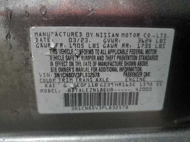 3N1CN8DV3PL832578 - 2023 NISSAN VERSA S GRAY photo 12