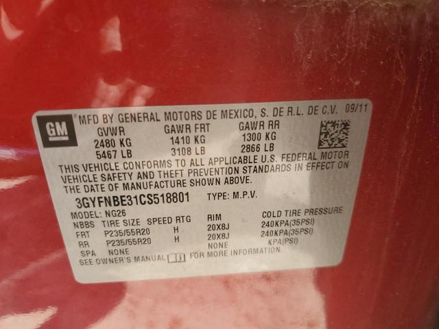 3GYFNBE31CS518801 - 2012 CADILLAC SRX PERFORMANCE COLLECTION Қызыл фото 13