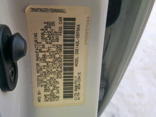 5YFBU4EE9DP215056 - 2013 TOYOTA COROLLA BASE  照片 10