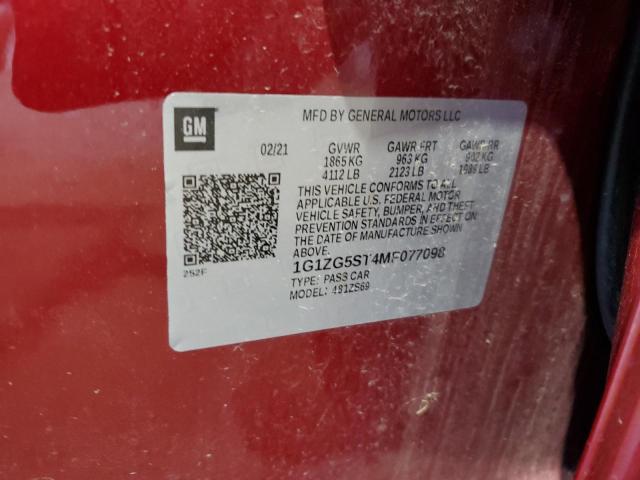 1G1ZG5ST4MF077098 - 2021 CHEVROLET MALIBU RS RED photo 12