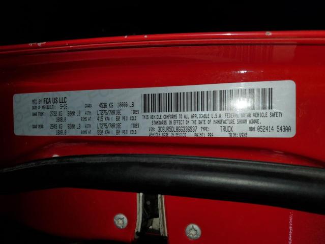 3C6UR5DL8GG336937 - 2016 RAM 2500 SLT წითელი ფოტო 12