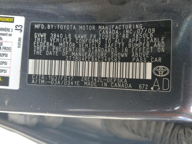 2T1BU4EE8AC249582 - 2010 TOYOTA COROLLA BASE GRAY photo 12