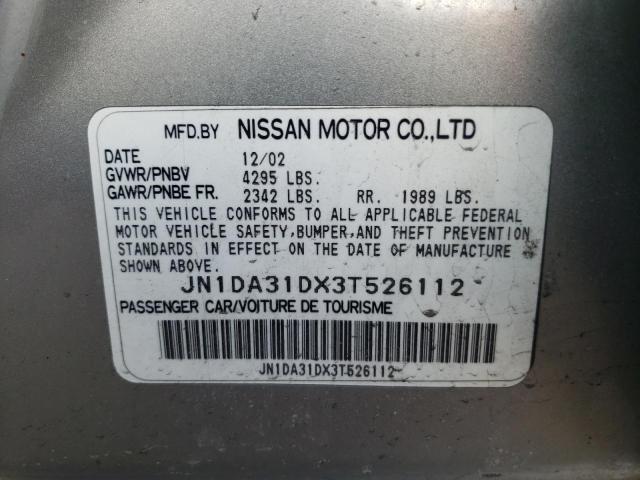 JN1DA31DX3T526112 - 2003 NISSAN MAXIMA GLE SILVER photo 10