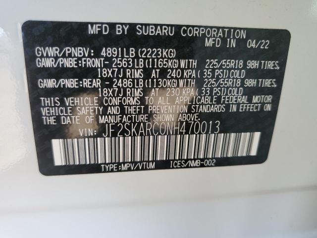 JF2SKARC0NH470013 - 2022 SUBARU FORESTER TOURING 白色 照片 12