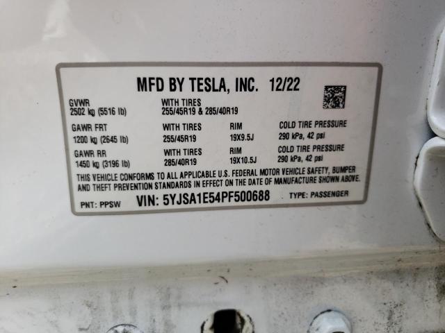 5YJSA1E54PF500688 - 2023 TESLA MODEL S WHITE photo 13